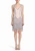 Pandora opaline rose sequin fringe shift dress, sleeveless V-neck with beaded straps