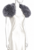 Gunmetal gray feather shoulderette with soft plume texture and cropped shrug sleeves