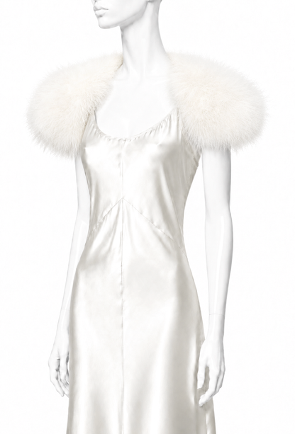 Faux feather shoulderette with soft white plume trim