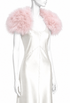 Vintage pink feather shoulderette with fluffy fringe draped over shoulders