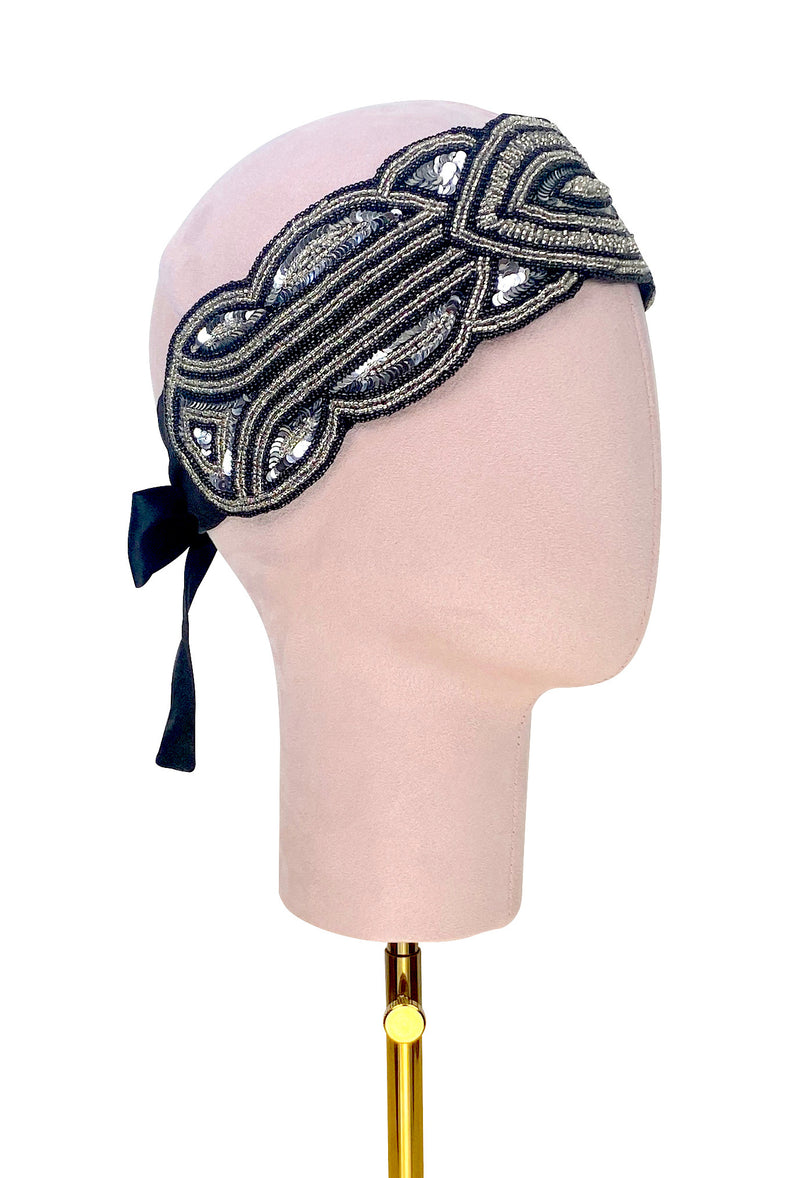 The Patou 1920s Silk Flapper Bandeau - Silver Jet