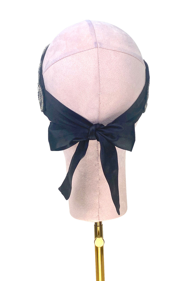 The Patou 1920s Silk Flapper Bandeau - Silver Jet