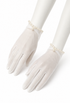 Ivory mesh kitten gloves with pearl bead trim at the wrist
