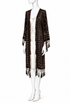 Silk velvet tassel kimono in dark brown/black with open front and fringe trim