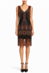 Sleeveless V-neck beaded fringe dress in dark copper and black, knee-length with tassels