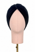 Black jet draped velvet turban headwear with knotted front twist