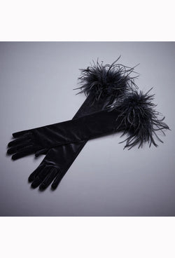 The Velvet Vintage Ostrich Cabaret Glove - Black