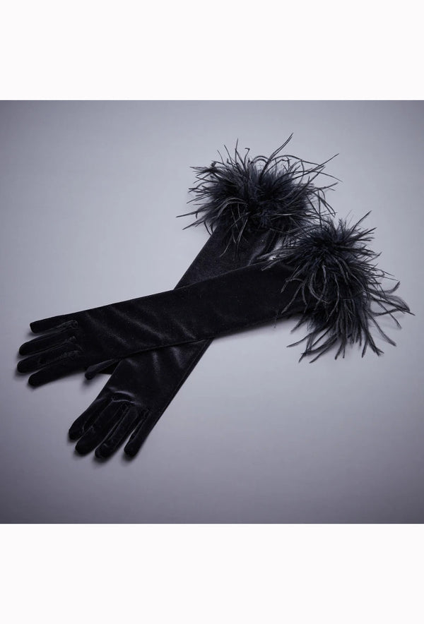 The Velvet Vintage Ostrich Cabaret Glove - Black
