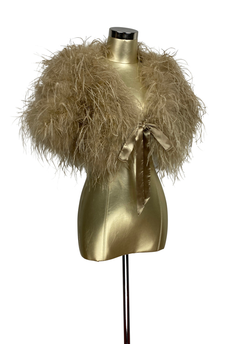 Ultra Ostrich Hollywood Glamour 1930s Vintage Style Harlow Wrap - Antique Gold