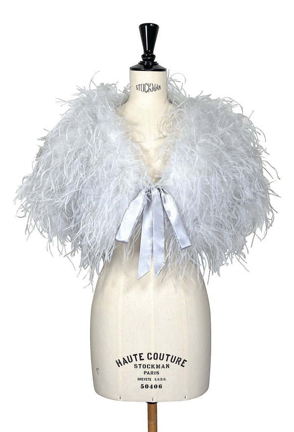Ultra Ostrich Hollywood Glamour 1930s Vintage Style Harlow Wrap - Phantom Silver
