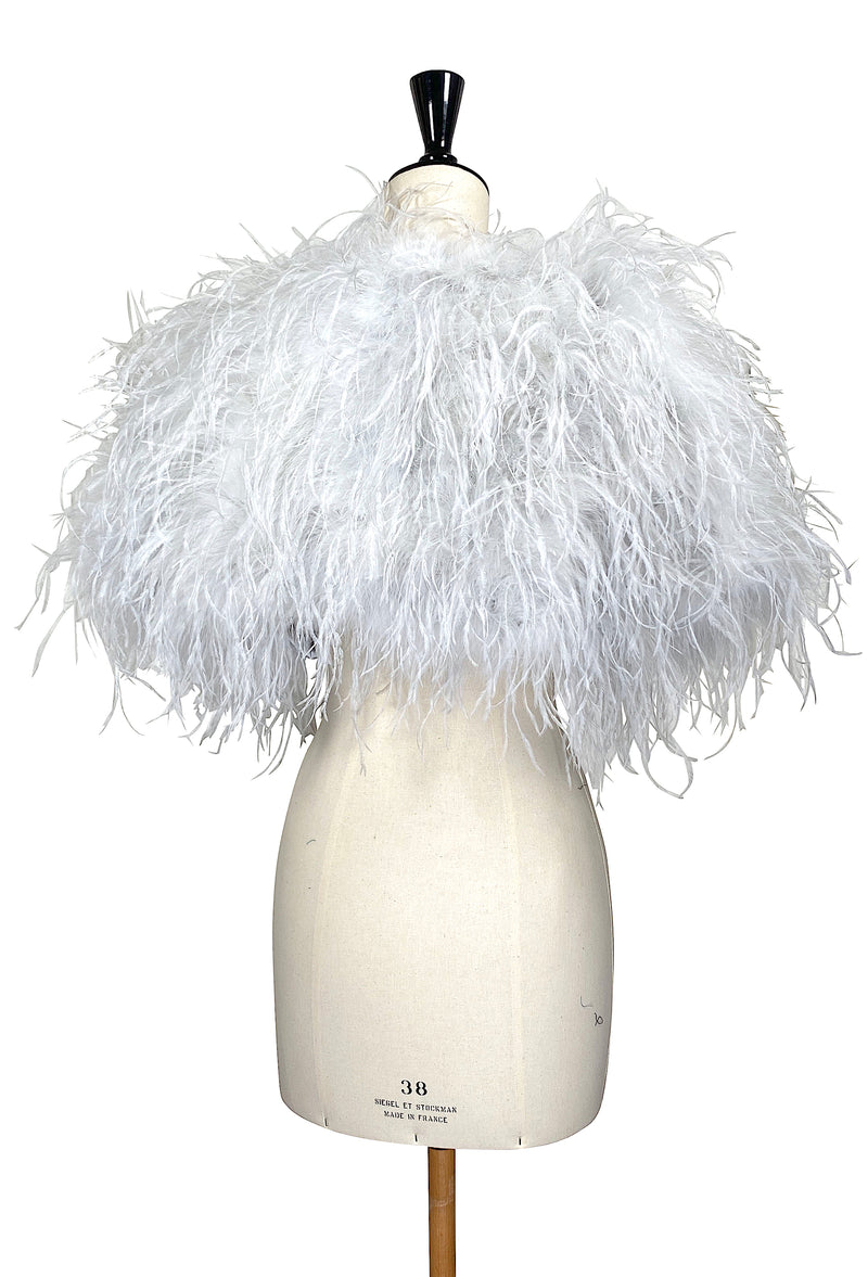 Ultra Ostrich Hollywood Glamour 1930s Vintage Style Harlow Wrap - Phantom Silver