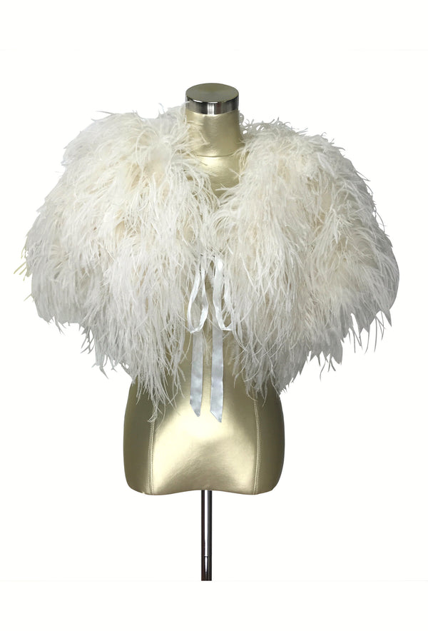 Ultra Ostrich Hollywood Glamour 1930s Vintage Style Harlow Wrap - Light Cream