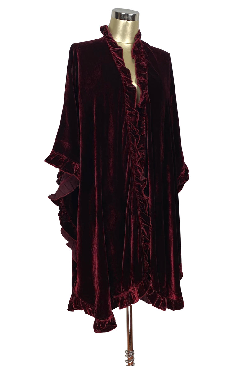 Victorian Velvet Ruffle Open Front Evening Wrap - Majesty Red