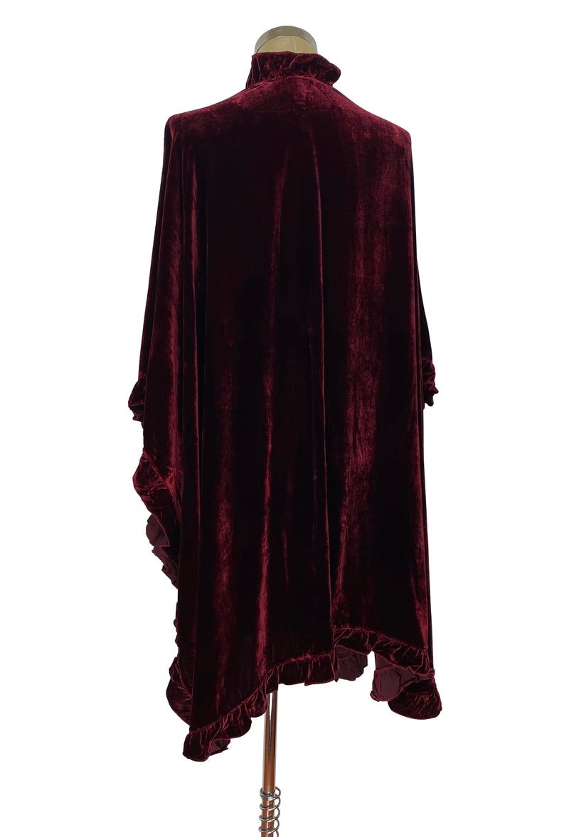 Victorian Velvet Ruffle Open Front Evening Wrap - Majesty Red