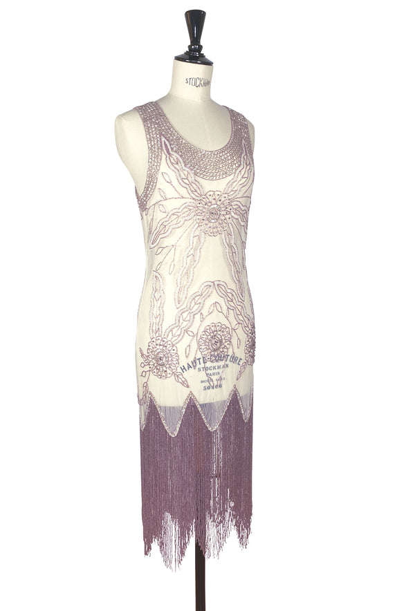 Vintage Gatsby 20s Beaded Mesh Fringe Overlay Dress - The Lindy - Orchidée