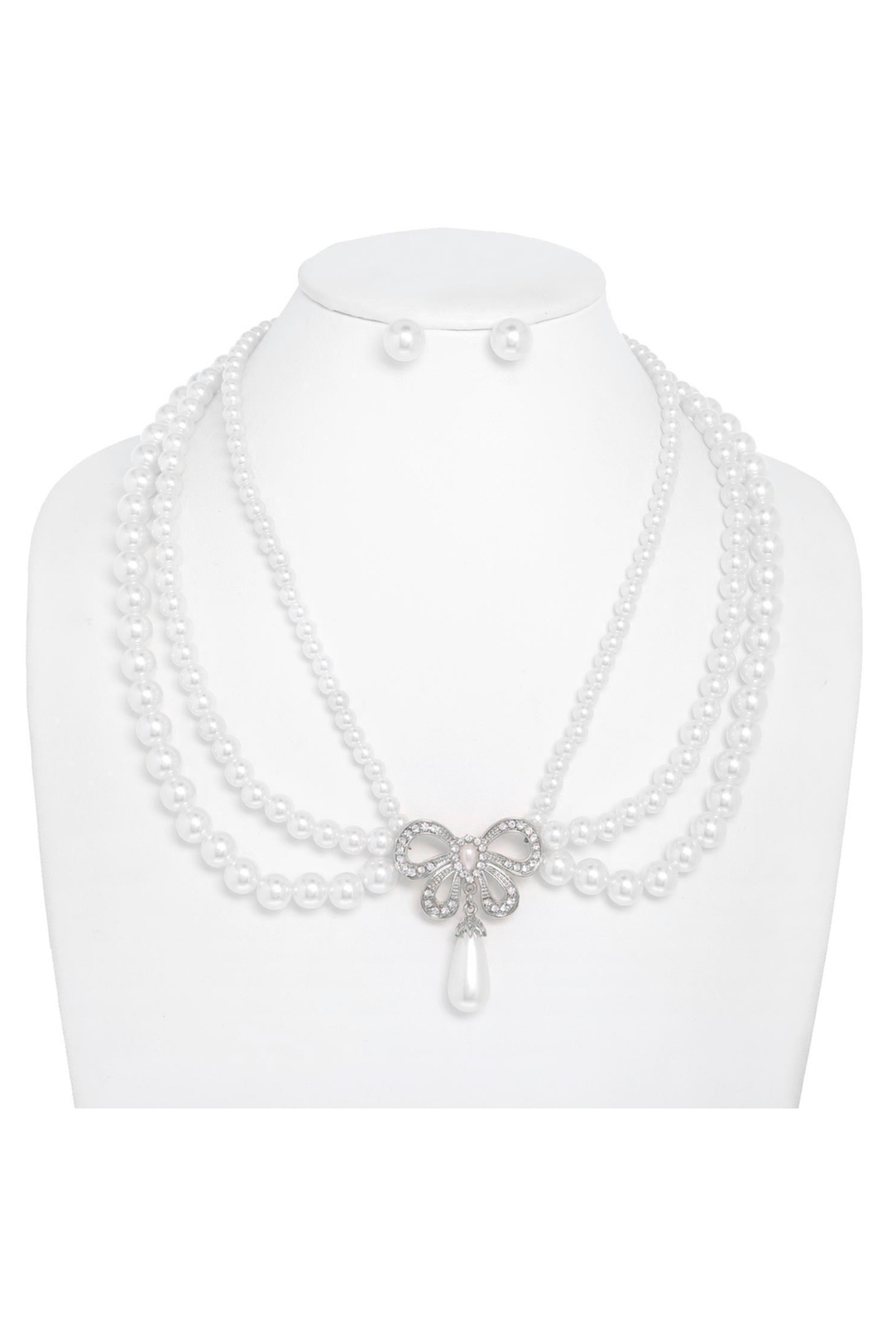 Vintage Hollywood Regency Rhinestone Pearl Bow Necklace The Deco Haus