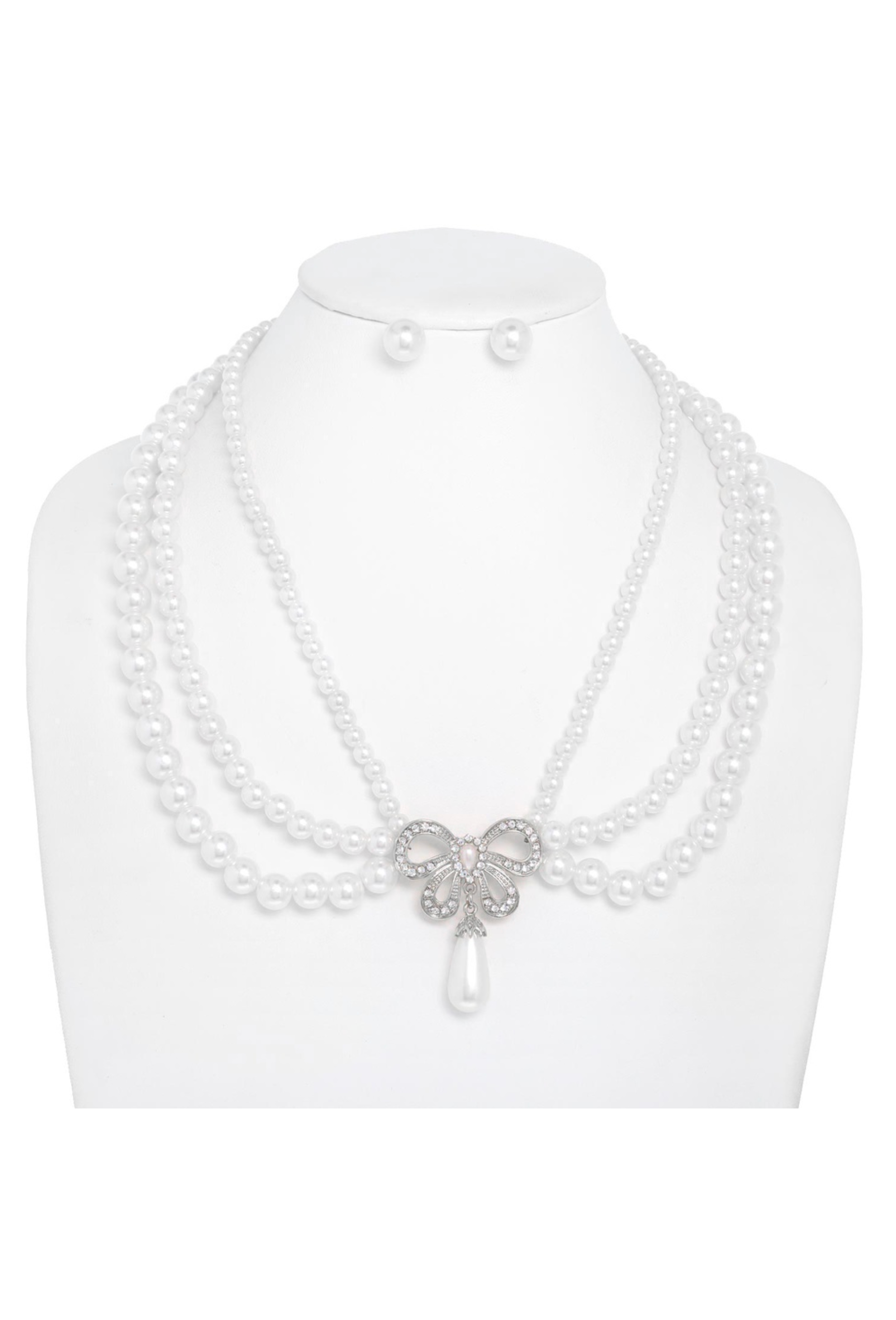 Vintage Hollywood Regency Rhinestone Pearl Bow Necklace The Deco Haus