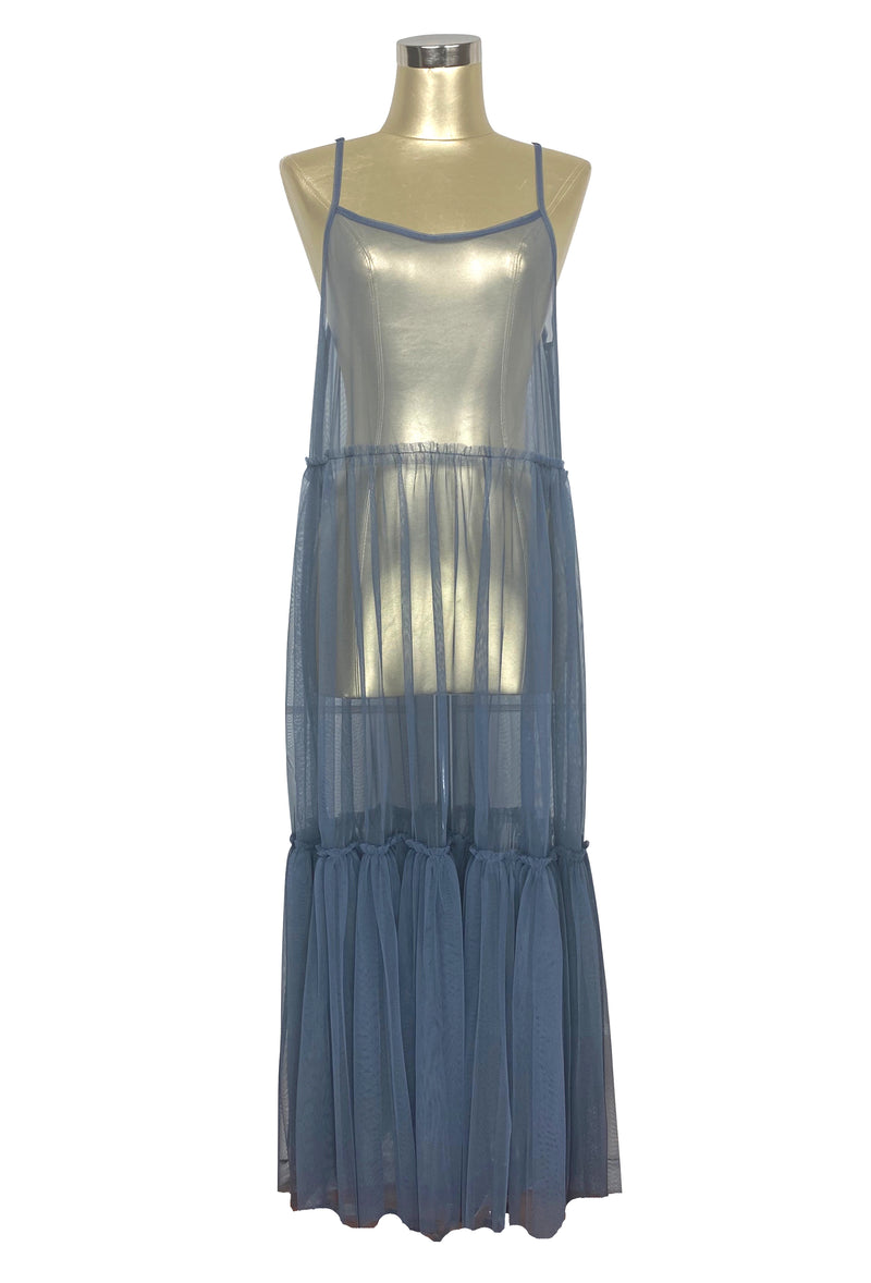 Vintage Inspired Mesh Tiered Slip Dress - Gunmetal
