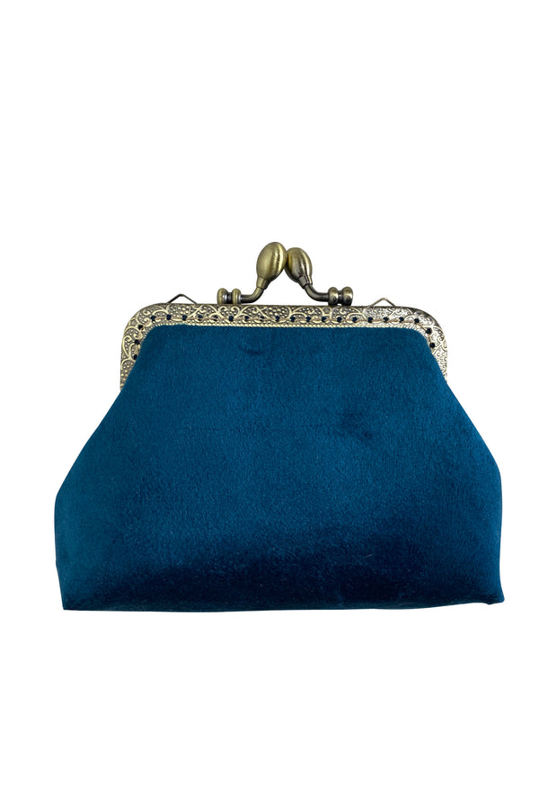 Vintage Inspired Velvet Mini Evening Purse - Petrol Blue