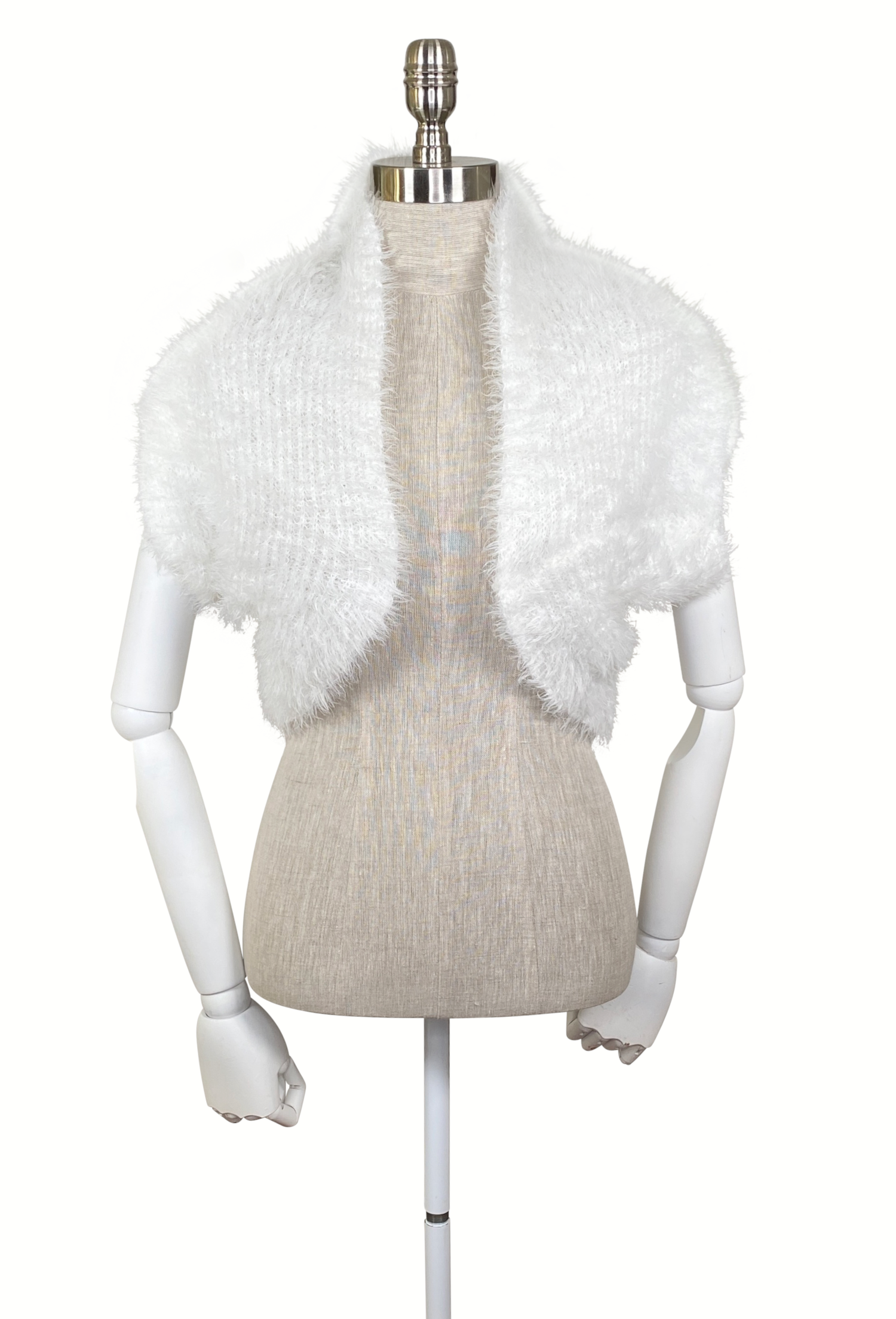 Vintage Luxe Eyelash Knit Bolero Shrug Hepburn Jacket - White