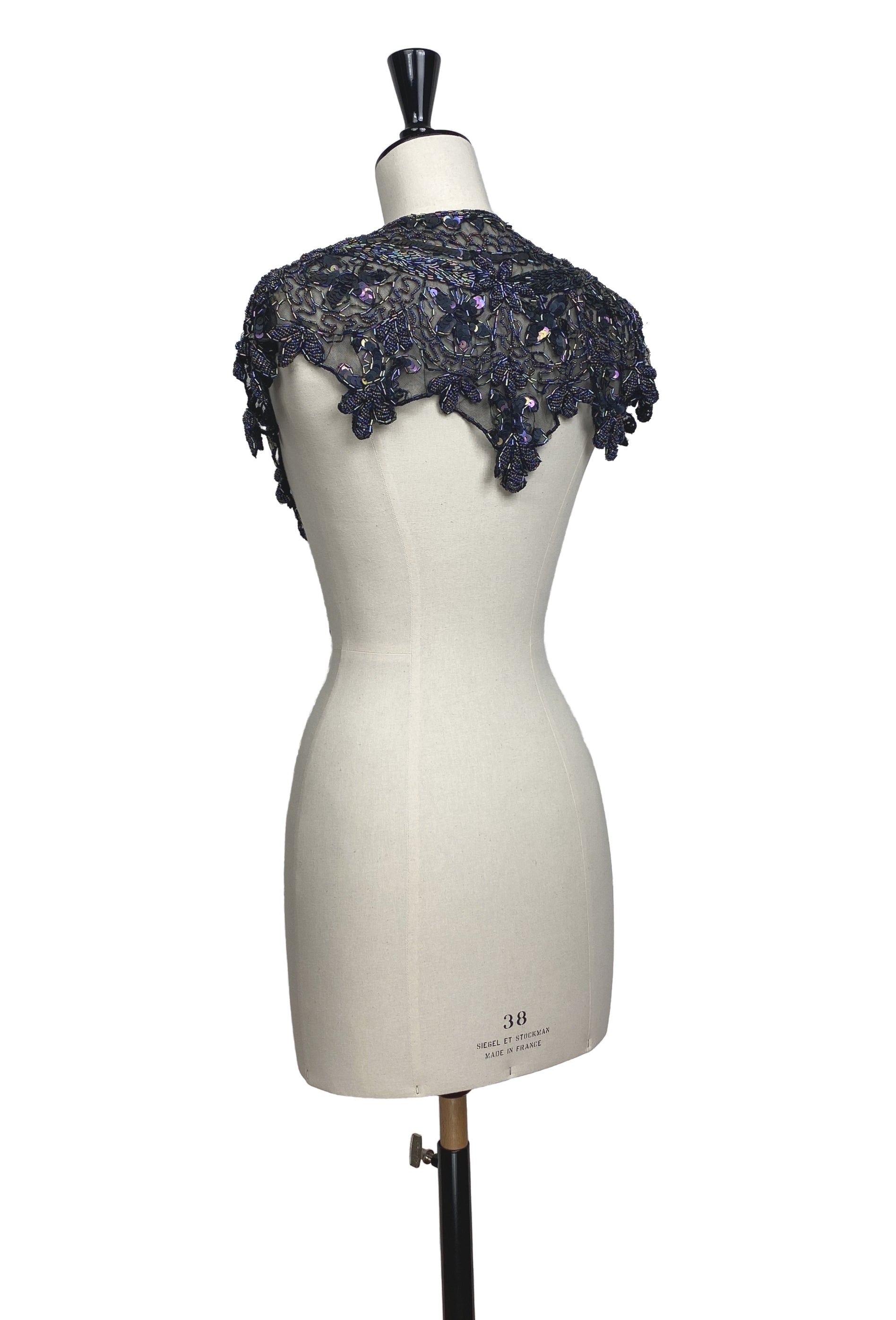 Vintage Luxe Hand Beaded Cutout Victorian Collar Capelet - Black Aurora The Deco Haus