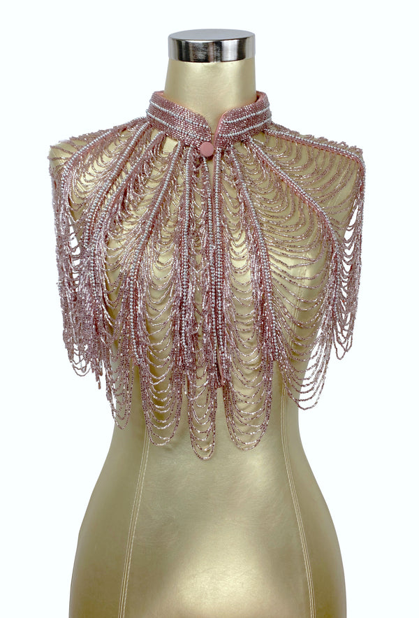 Vintage Luxe Hand Beaded Victorian Collar Draped Capelet - Rose Pink