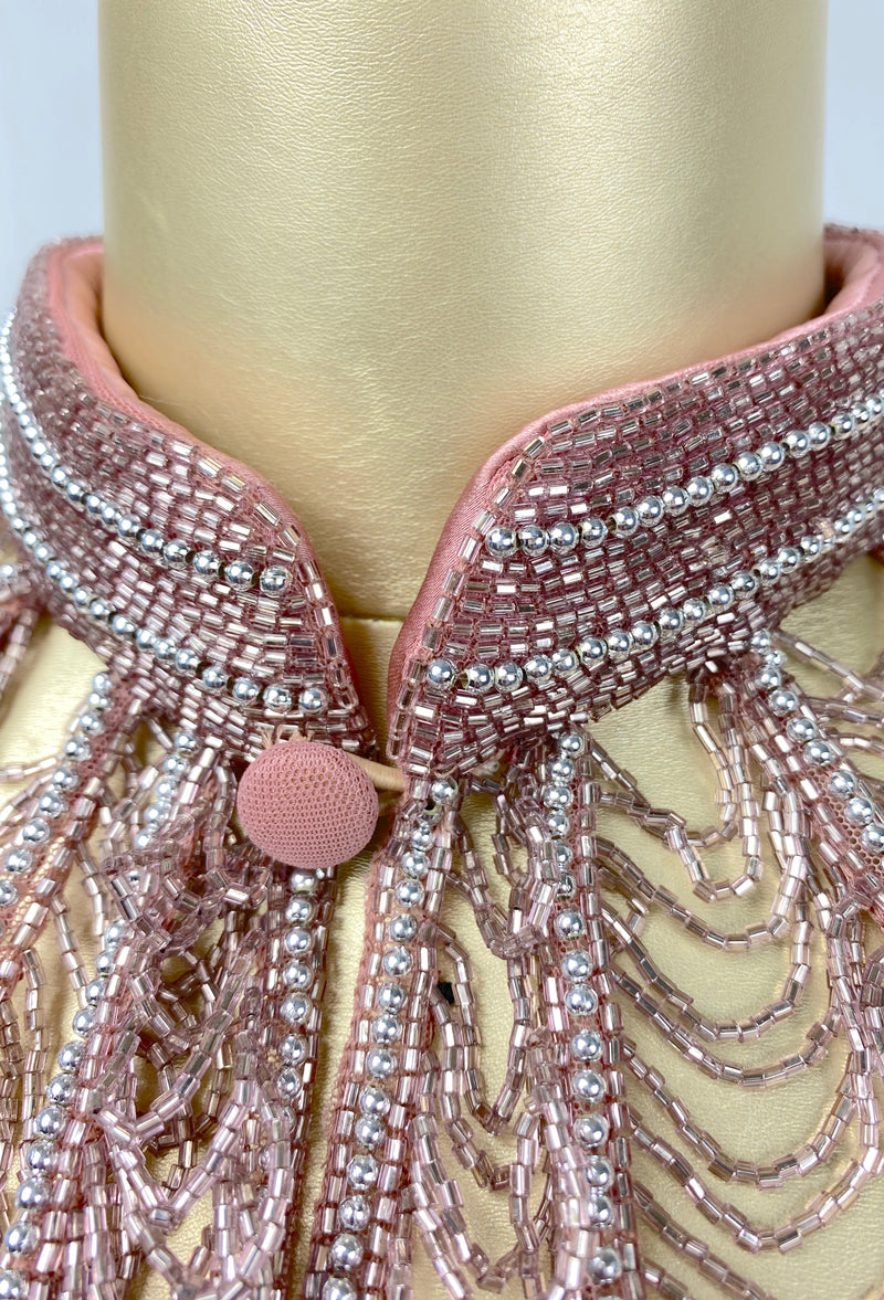 Vintage Luxe Hand Beaded Victorian Collar Draped Capelet - Rose Pink