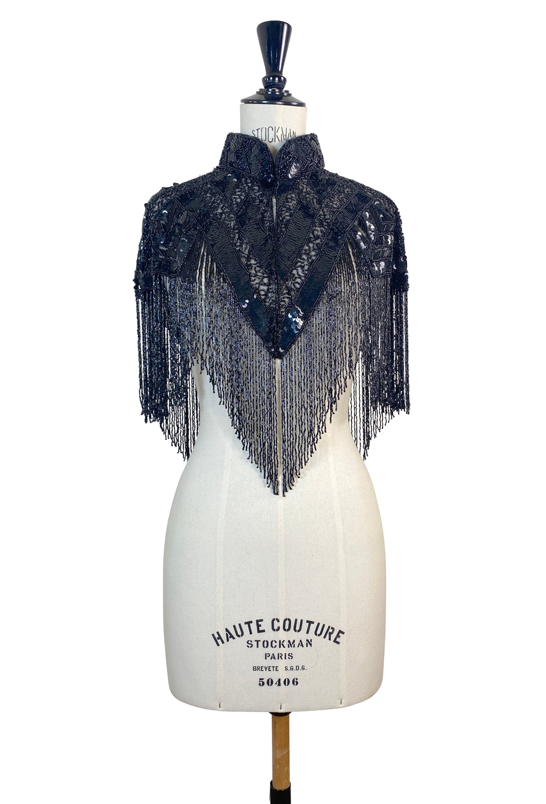 Vintage Luxe Hand Beaded Victorian Collar Fringe Capelet - Black