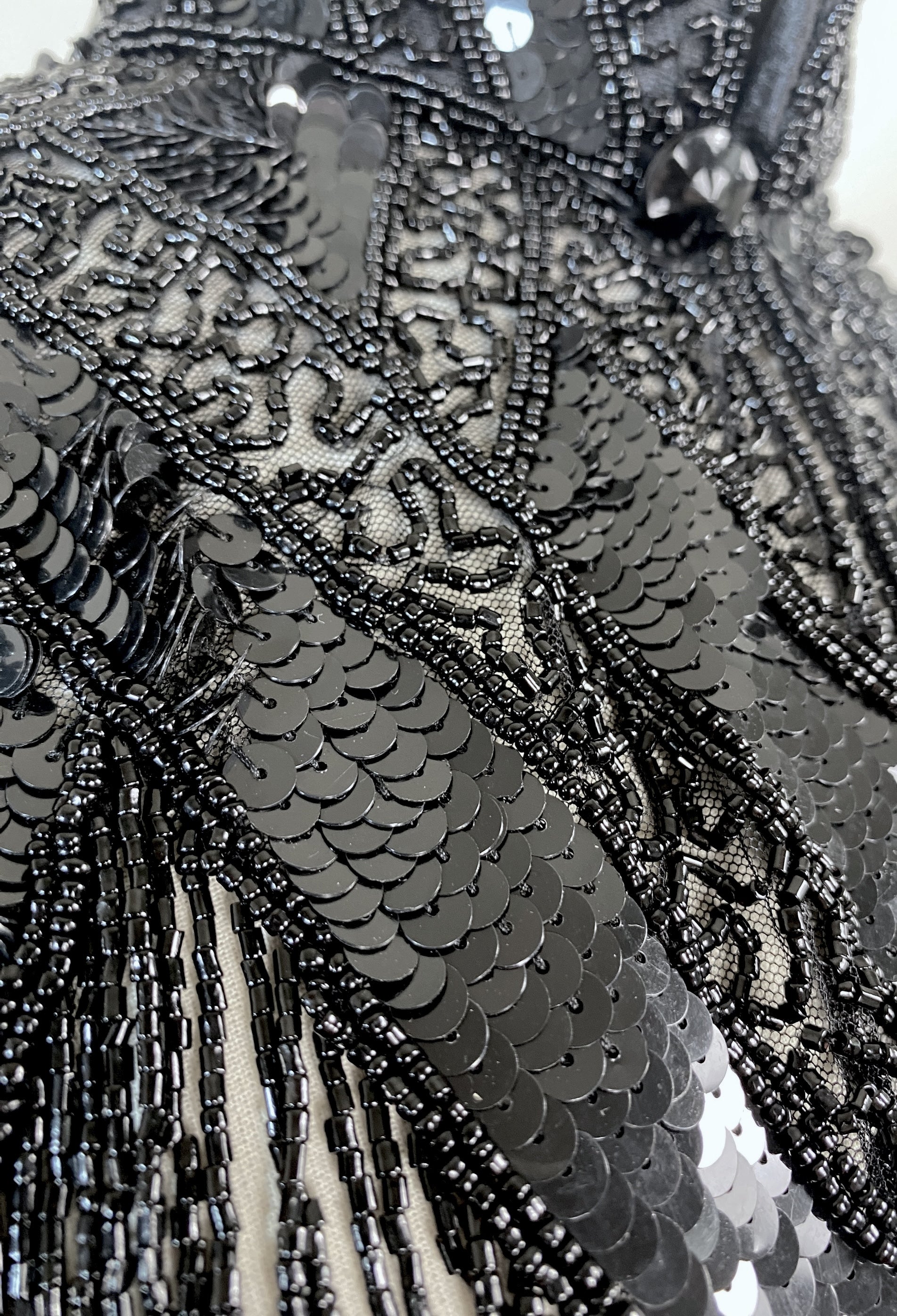 Vintage Luxe Hand Beaded Victorian Collar Fringe Capelet - Black