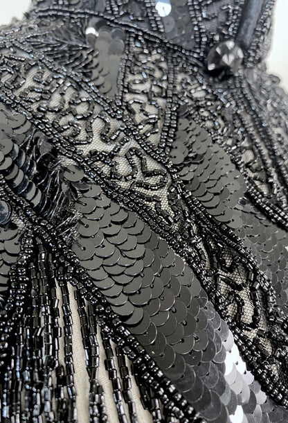 Vintage Luxe Hand Beaded Victorian Collar Fringe Capelet - Black