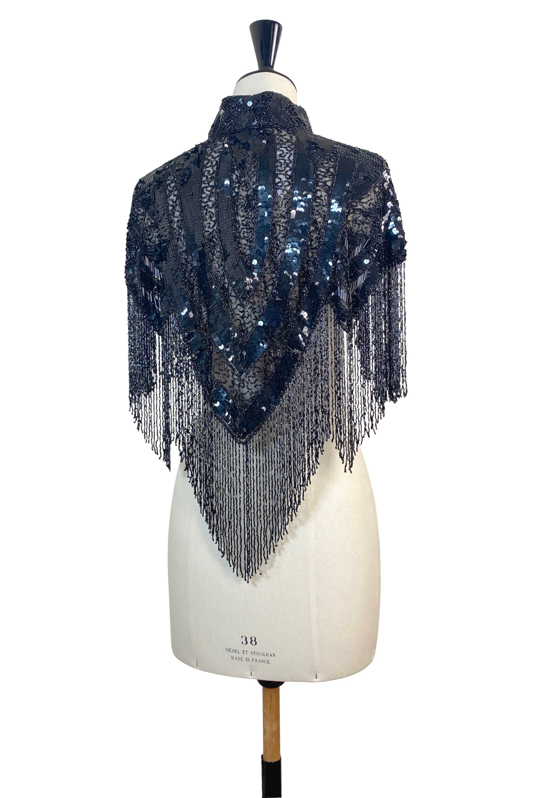 Vintage Luxe Hand Beaded Victorian Collar Fringe Capelet - Black