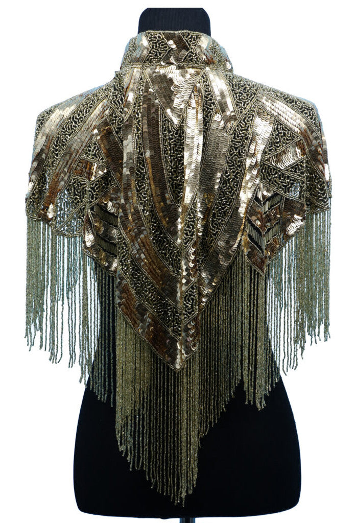 Vintage Luxe Hand Beaded Victorian Collar Fringe Capelet - Gold The Deco Haus