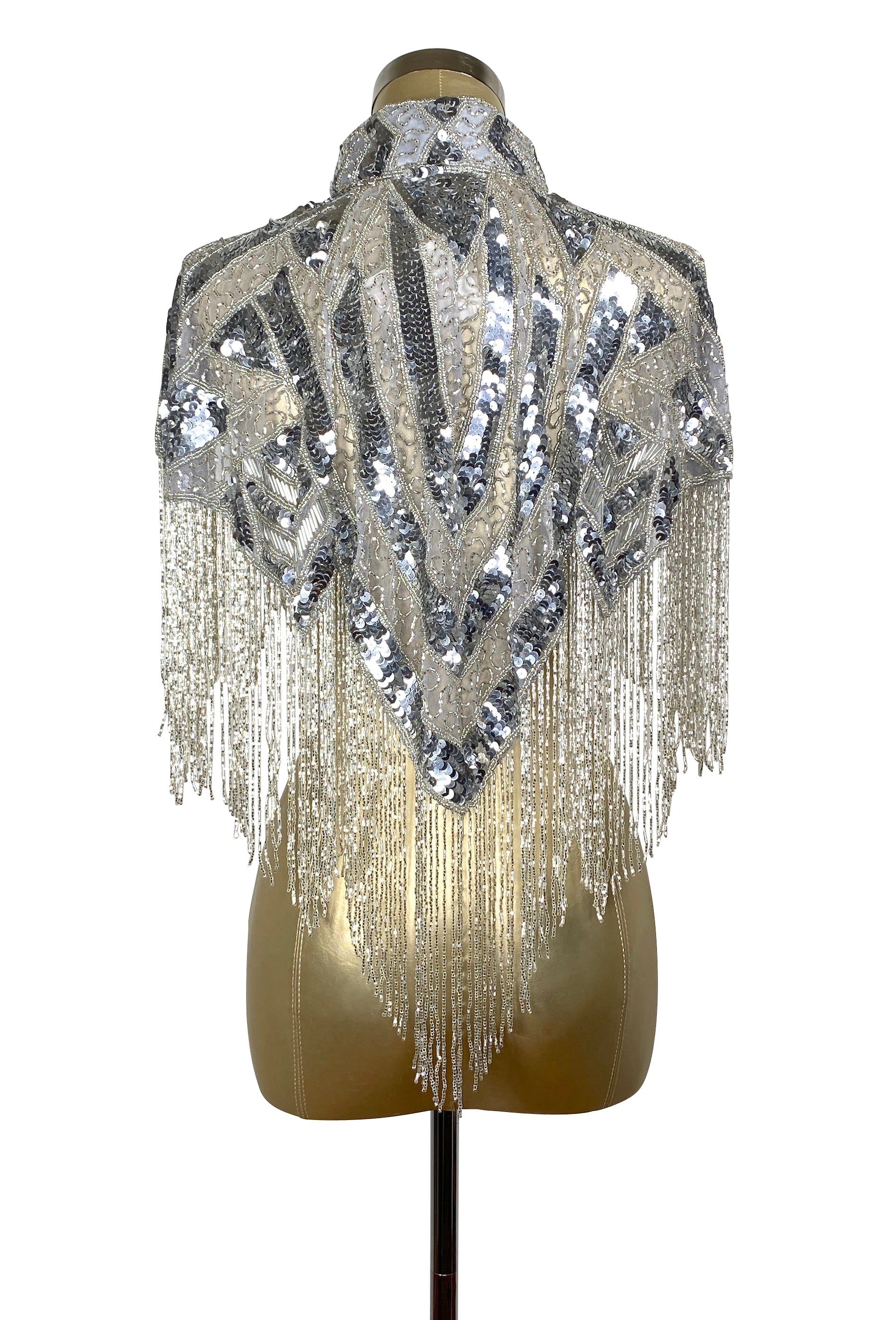 Vintage Luxe Hand Beaded Victorian Collar Fringe Capelet - Silver The Deco Haus.