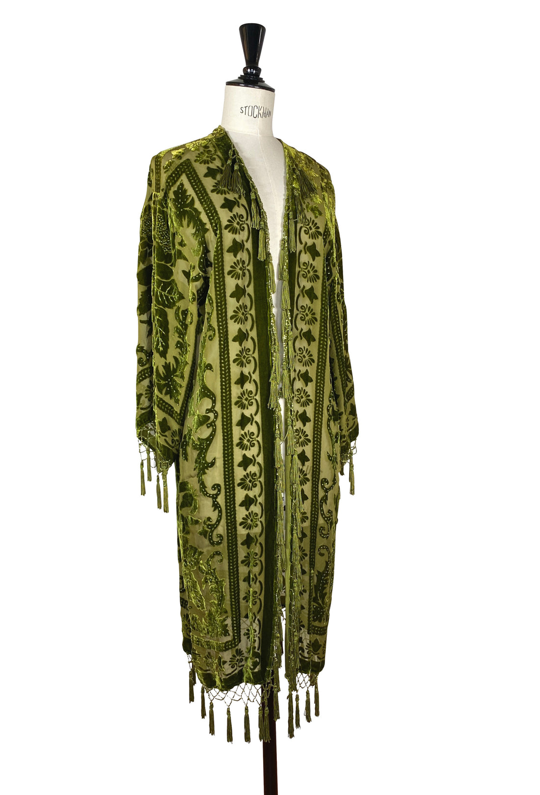 Vintage Silk Victorian Rose Evening Kimono - Moss Green The Deco Haus