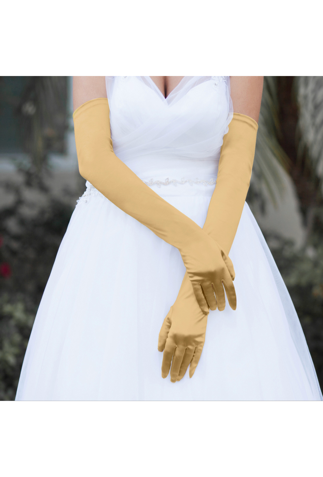 Vintage Style Satin Long Opera Evening Glove - Gold The Deco Haus