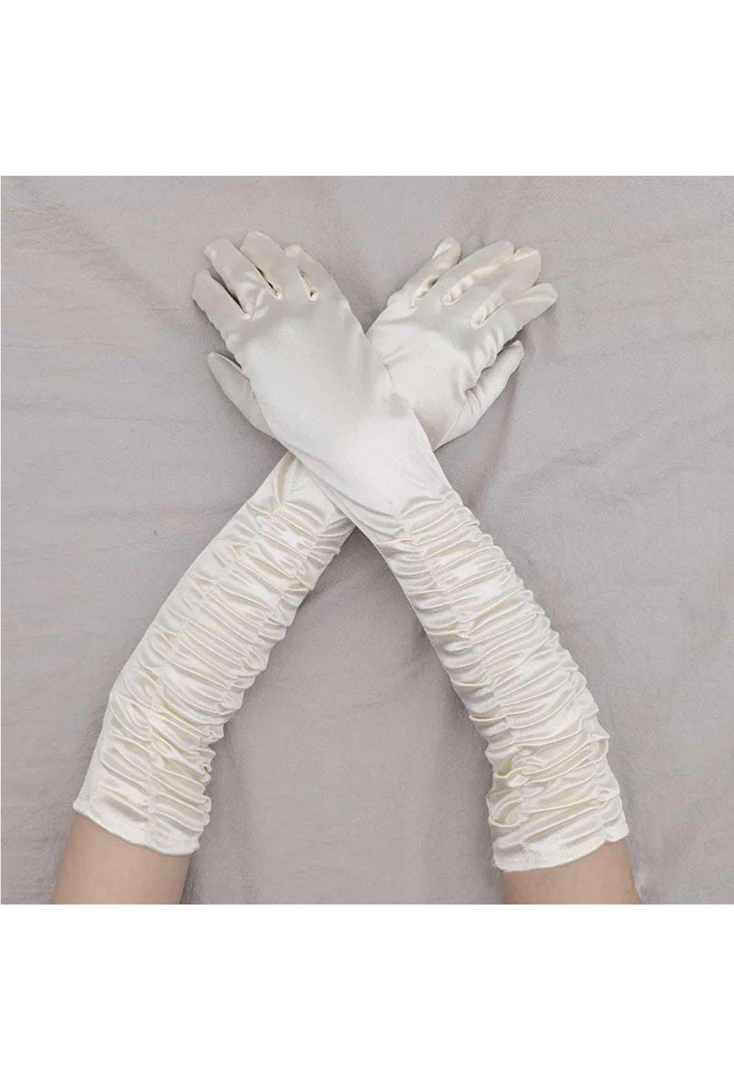 Vintage Style Satin Ruched Long Opera Evening Glove - Ivory The Deco Haus