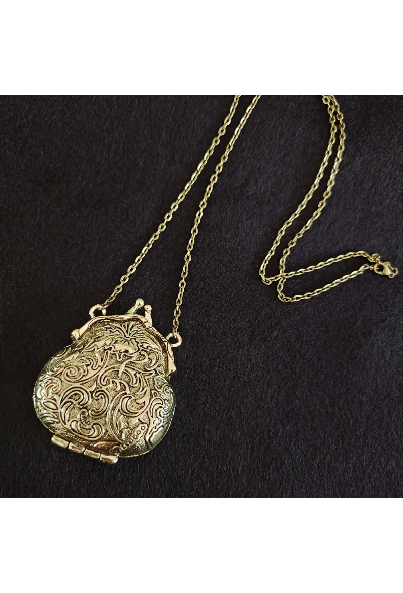 Vintage Embossed Large Locket Necklace - Bronze