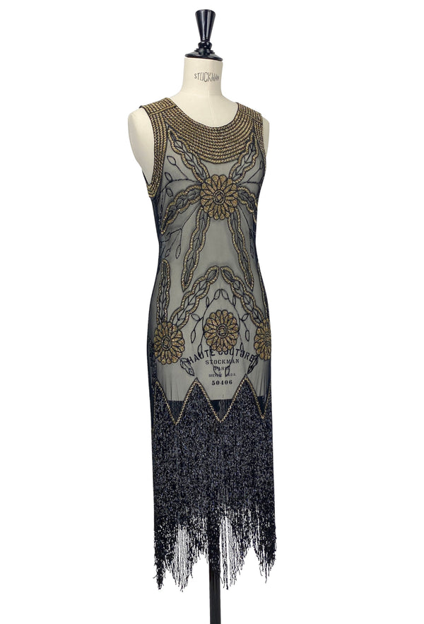 1920s Gatsby Flapper Fringe Party Dress - The Lulu - Gold on Black 1920s Gatsby Flapper Fringe Party Dress - The Lulu - Gold on Black