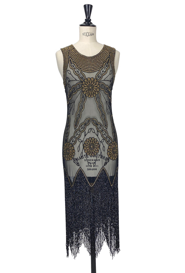 1920s Gatsby Flapper Fringe Party Dress - The Lulu - Gold on Black 1920s Gatsby Flapper Fringe Party Dress - The Lulu - Gold on Black