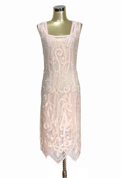 1920's Beaded Handkerchief Gatsby Hip Petal Dress - The Nouvelle - Pale Peach The Deco Haus
