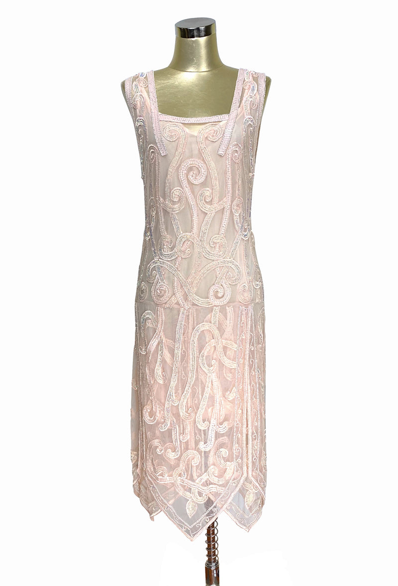 1920's Beaded Handkerchief Gatsby Hip Petal Dress - The Nouvelle - Pale Peach L 1920's Beaded Handkerchief Gatsby Hip Petal Dress - The Nouvelle - Pale Peach L