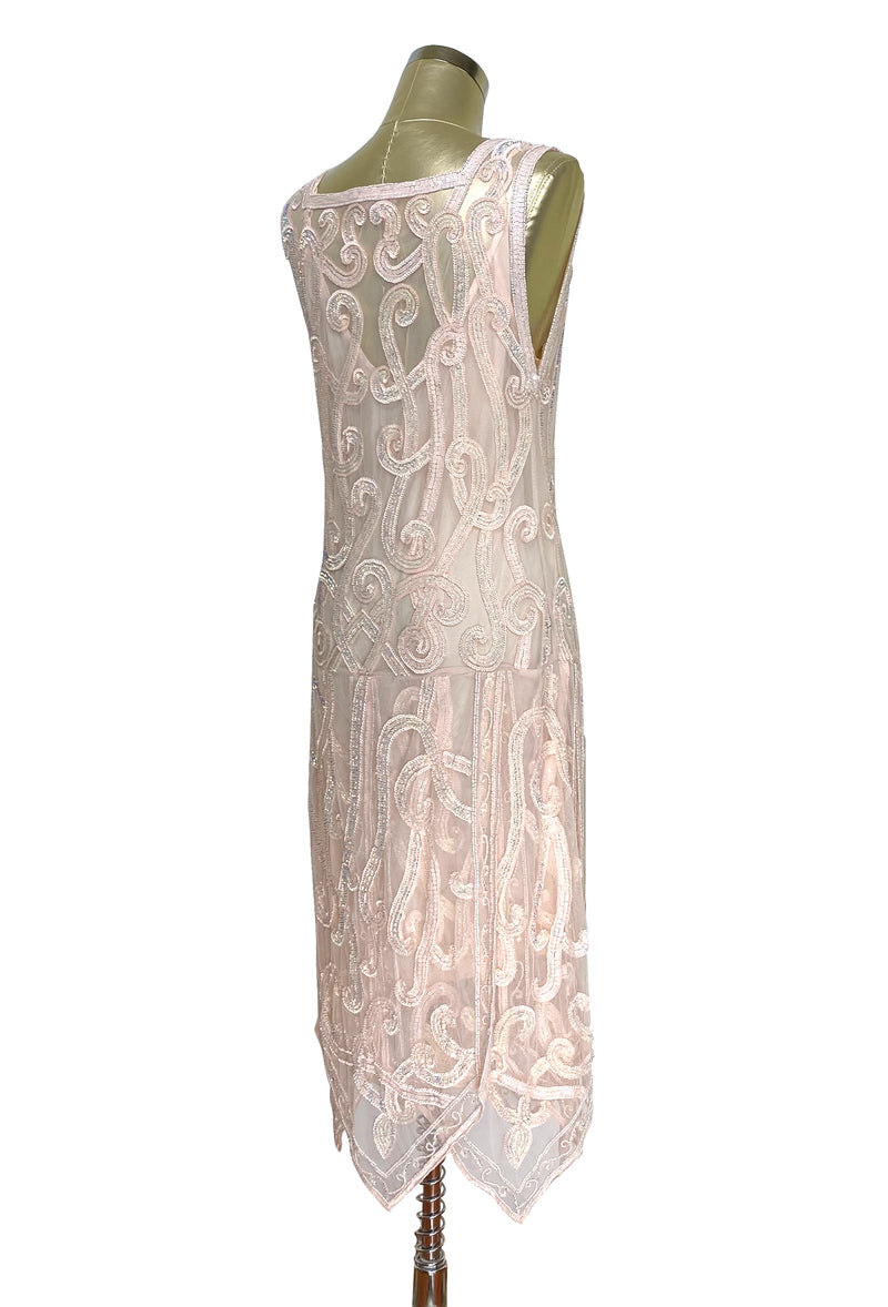 1920's Beaded Handkerchief Gatsby Hip Petal Dress - The Nouvelle - Pale Peach