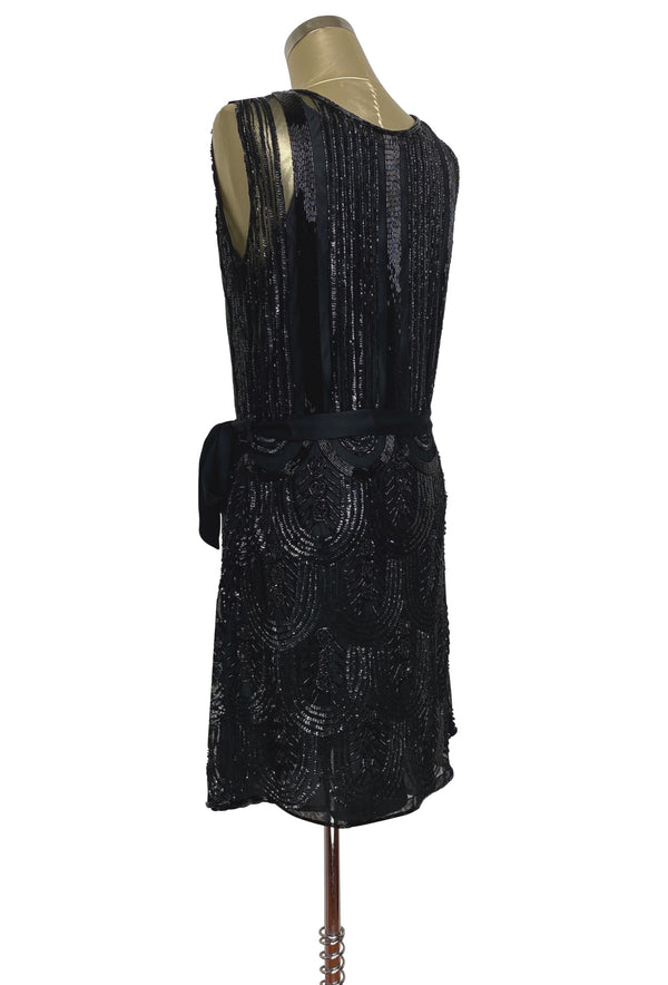 1920's Beaded Sash Deco Cocktail Dress - The Pétale- Black