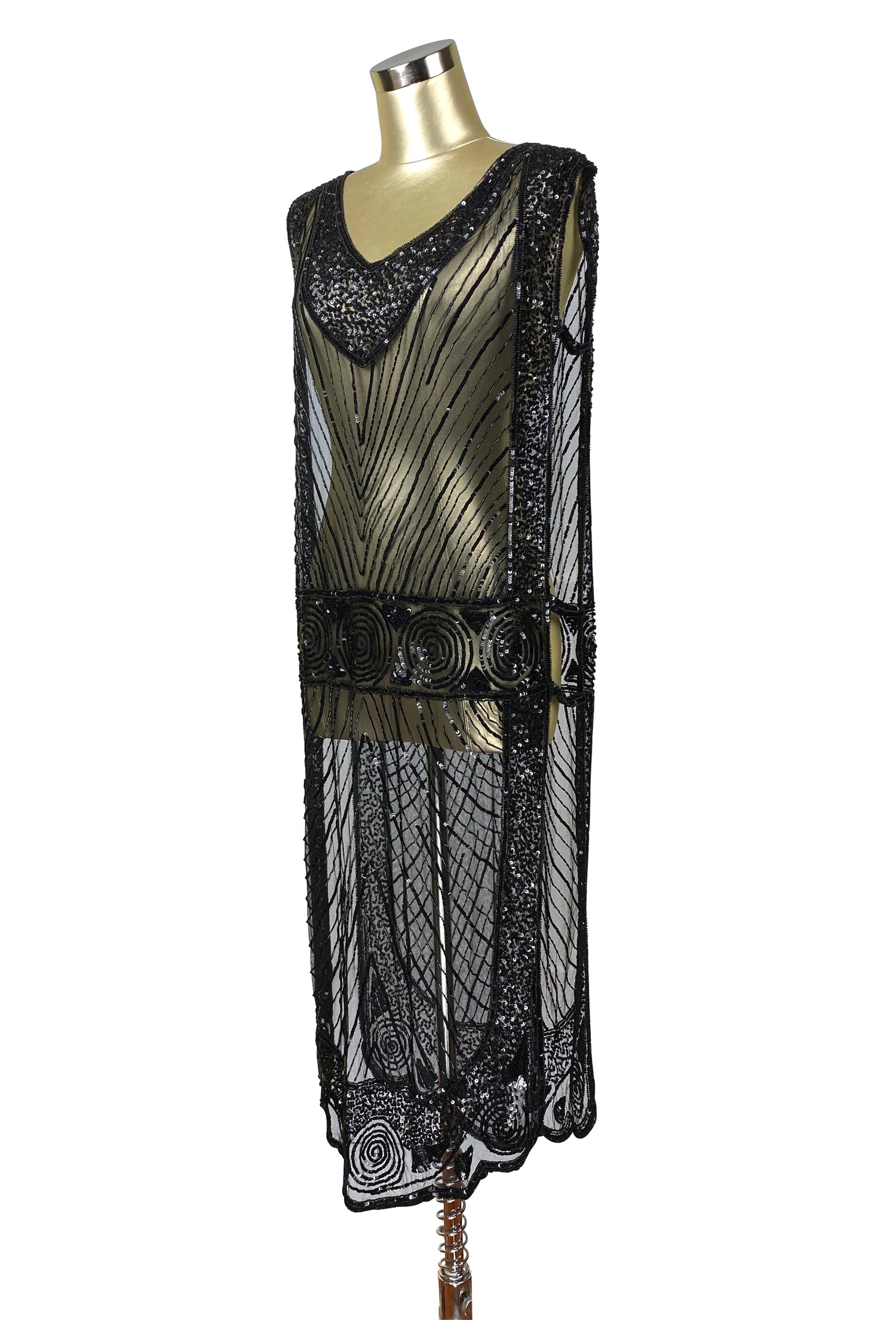 1920's Beaded Vintage Deco Tabard Panel Gown - The Modernist - Kohl Black 1920's Beaded Vintage Deco Tabard Panel Gown - The Modernist - Kohl Black