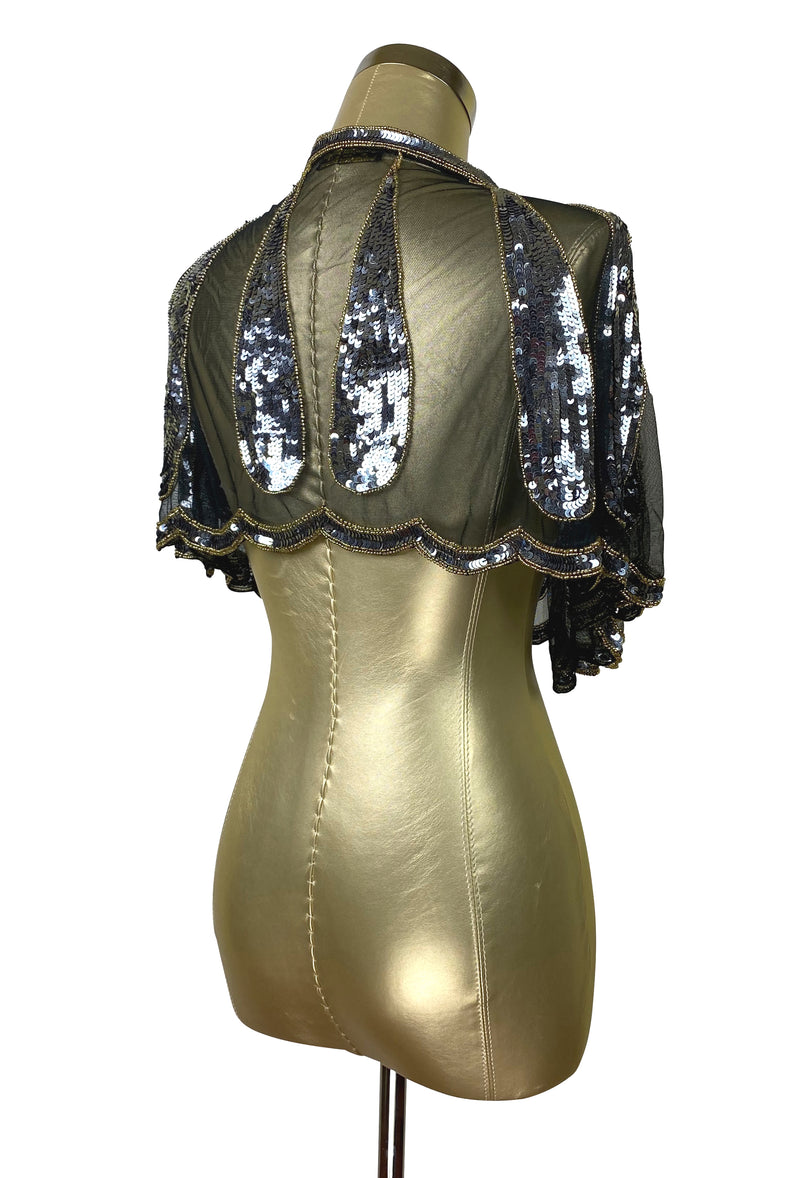 1920's Beaded Vintage Glamour Capelet - The Harlow - Soiree Black - The Deco Haus
