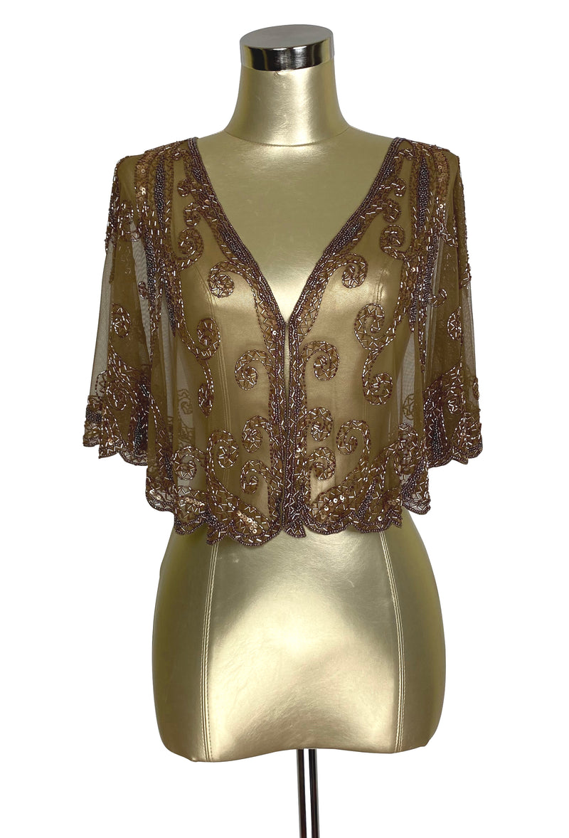 1920's Beaded Vintage Glamour Shawl Capelet - The Claudette - Copper B