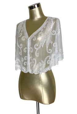 1920's Beaded Vintage Glamour Wedding Capelet - The Claudette - White