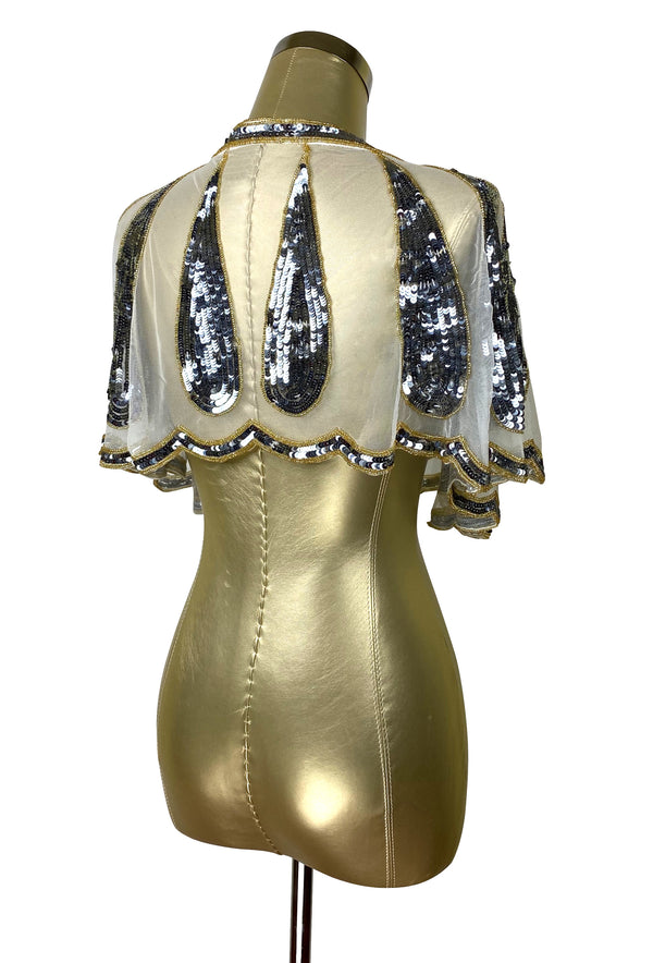 1920's Beaded Vintage Glamour Wedding Capelet - The Harlow - Ethereal White - The Deco Haus