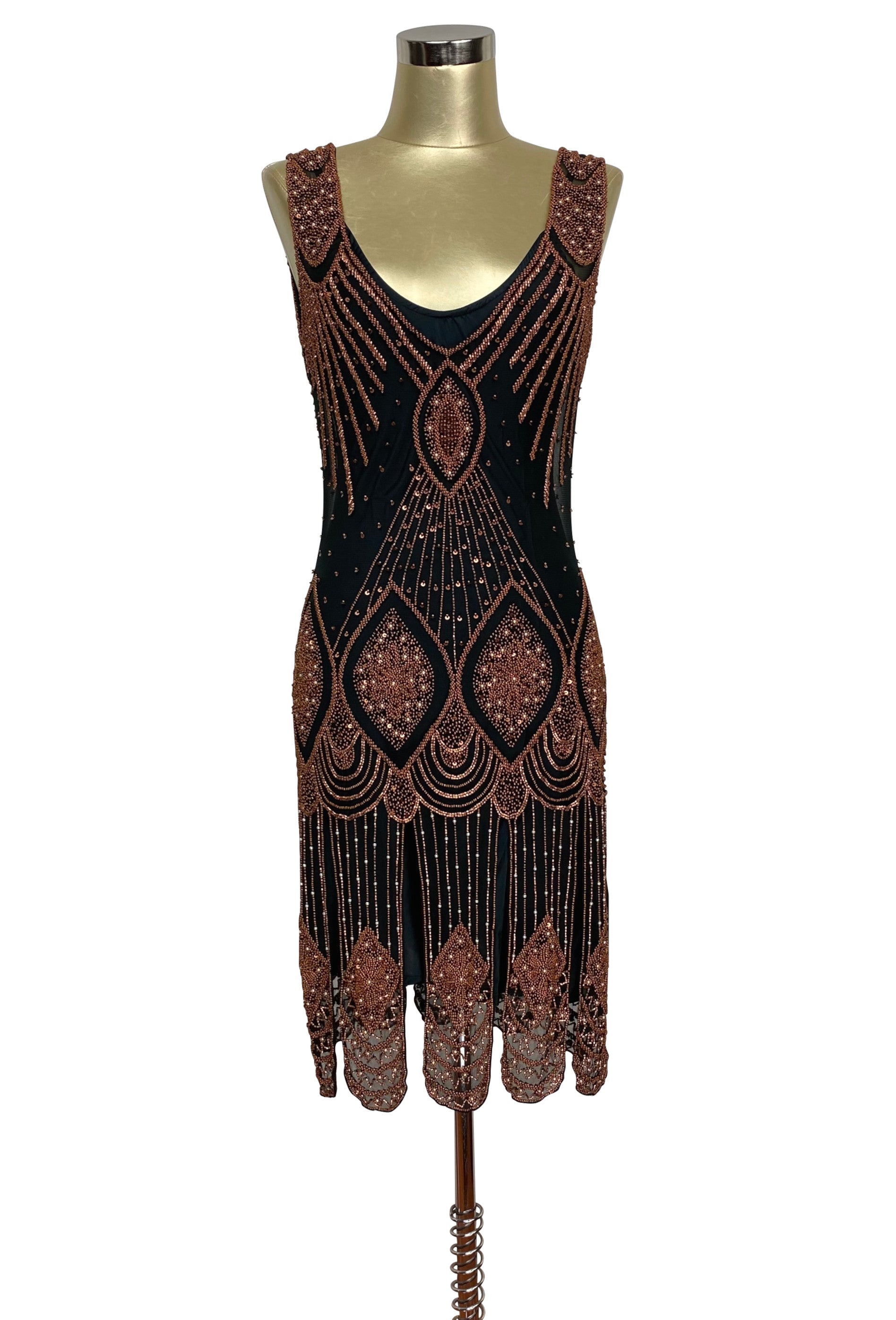 1920's Flapper Carwash Hem Beaded Party Dress - The Starlet - Copper o