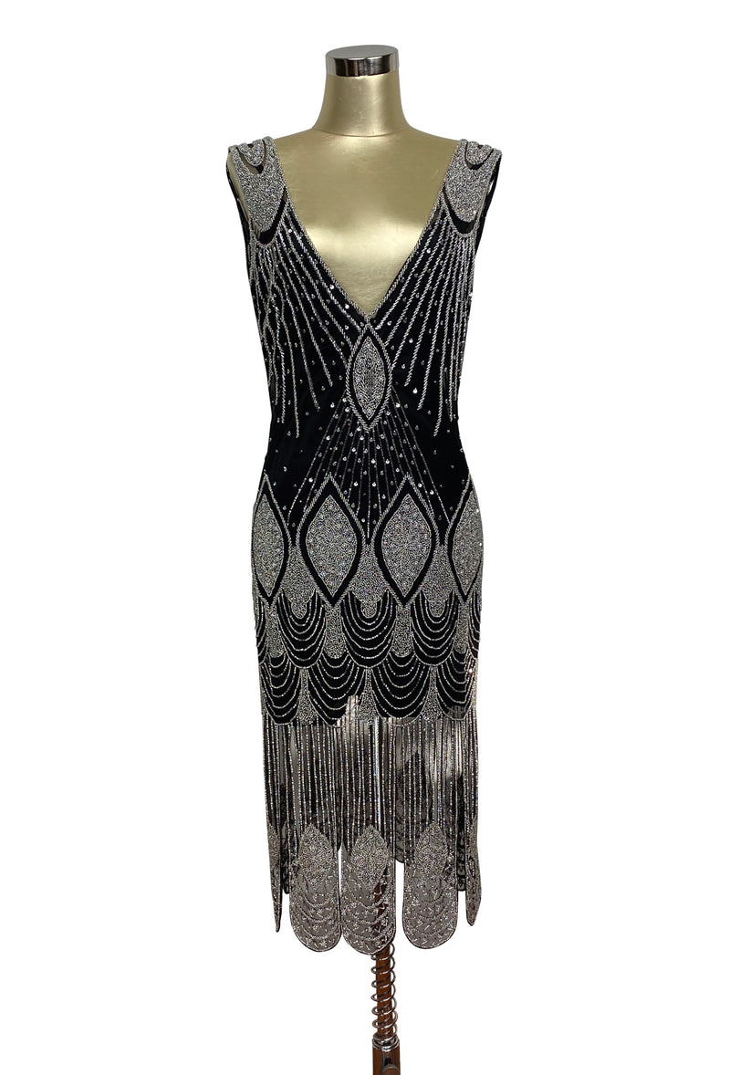 1920's Flapper Carwash Hem Beaded Party Dress - The Starlet - Ultra Low - Black Silver